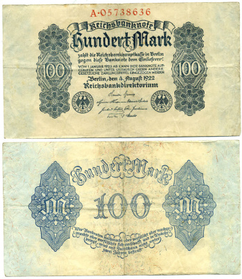 БЕРЛИН 100 МАРОК 1922 НОТГЕЛЬД, 4 АВГУСТА 1922 бумага 7547-37-2