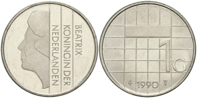 Нидерланды 1 гульден 1990 Беатрикс (1980-2013) KM 205 никель UNC 4579-433