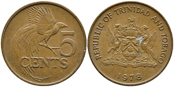 Тринидад и Тобаго 5 центов 1978 райская птица KM 30 бронза 4398-124