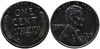 США 1 цент 1943 S (Сан-Франциско), Авраам Линкольн KM 132 a сталь плакированная цинком 4392-1134