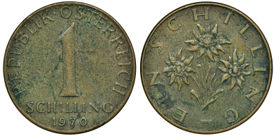 АВСТРИЯ 1 ШИЛЛИНГ 1970 KM 2886 алюминиевая бронза 72-1315