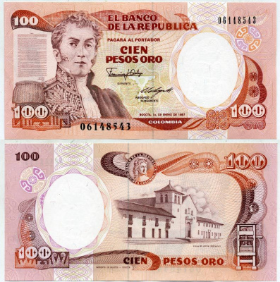 Колумбия 100 песо 1987 Антонио Нариньо, Вилья-де-Лейва Pick 426c бумага UNC (пресс) 6283-55-1-1