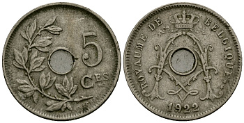 Бельгия 5 сантимов 1922 Belgique KM 66 медно-никель 4173-463