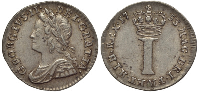 Великобритания 1 пенс 1753 Георг II (1727-1760) Spink 3715A серебро 00-00