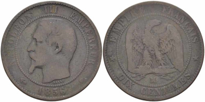 ФРАНЦИЯ 10 САНТИМОВ 1856 MA, НАПОЛЕОН III (1852-1870) KM 771.6, LE FRANC 133.37 бронза 38-1145