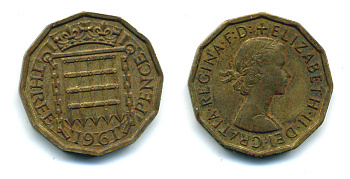 Великобритания 3 пенса 1961 Елизавета II (1952-2022) KM 900, Spink 4153 никель латунь 89-1411