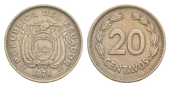 Эквадор 20 сентаво 1974 KM 77.2 медно-никель 4640-1235