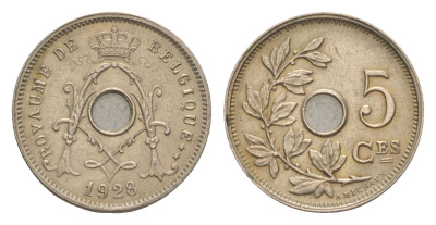 Бельгия 5 сантимов 1928 Belgique, Альберт I (1909-1934) KM 66 медно-никель aUNC 4640-1032