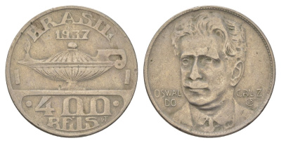 Бразилия 400 реалов 1937 Освалду Крус KM 539 медно-никель 4624-1244