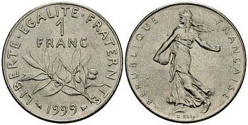 Франция 1 франк 1999 сеятель KM 925 никель 4135-914