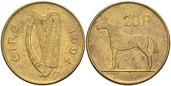 Ирландия 20 пенсов 1994 лошадь KM 25 никель бронза 88-811