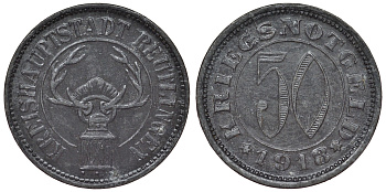 Германия, Ройтлинген 50 пфеннигов 1918 Баден-Вюртемберг, нотгельд Funck 446.1b цинк 4121-454