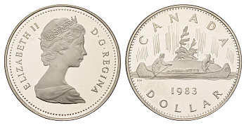 Канада 1 доллар 1983 Елизавета II (1952-2022), каноэ KM 120.1 никель PROOF 1095-2-54
