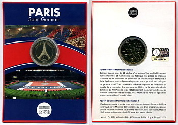 Франция 1 1/2 евро 2012 футбольный клуб "PARIS SAINT-GERMAIN", запайка, оригинальный буклет KM 1918 алюминиевая бронза BUNC 3-4-8-78