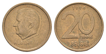 Бельгия 20 франков 1994 Belgie, Альберт II KM 192 никель бронза 4538-1215