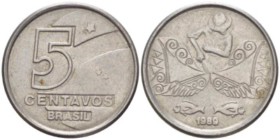 БРАЗИЛИЯ 5 СЕНТАВО 1989 РЕФОРМА 1989-1990 KM 612 нержавеющая сталь 105-314