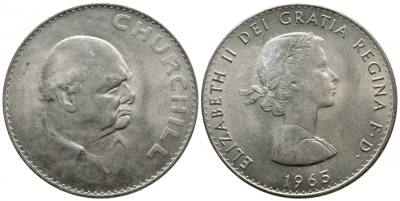 Великобритания 1 крона (5 шиллингов) 1965 Уинстон Черчилль, Елизавета II (1952-2022) KM 910, Spink 4144 медно-никель 4537-1122