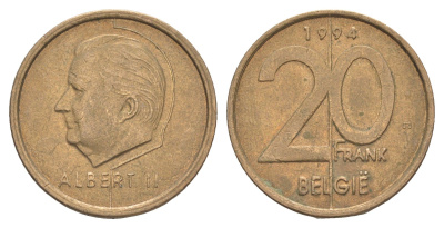 Бельгия 20 франков 1994 Belgie, Альберт II KM 192 никель бронза 4538-1215