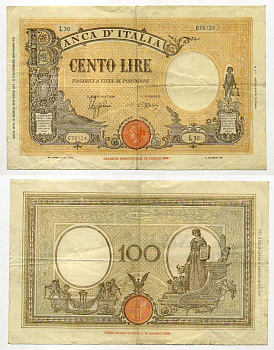 Италия 100 лир 1943 Pick 59, Grapanzano 221A бумага 451-224-1