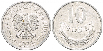 ПОЛЬША 10 ГРОШЕЙ 1976 MW KM АА47 алюминий 4547-937