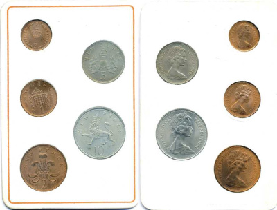 Великобритания набор из 5 монет 1968-1971 официальный набор в буклете с сертификатом KM MS 102 UNC 00-00