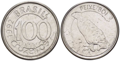 БРАЗИЛИЯ 100 КРУЗЕЙРО 1992 РЕФОРМА 1990-1993, ЛАМАНТИН KM 623 нержавеющая сталь 4387-331
