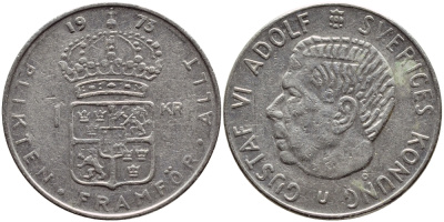 Швеция 1 крона 1973 Густав VI Адольф (1950-1973) KM 826а медь плакированная медно-никелем 4395-1023