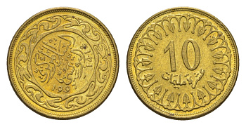 Тунис 10 миллимов 1997 AH 1417 KM 306 латунь UNC 4655-758
