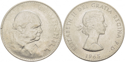 Великобритания 1 крона (5 шиллингов) 1965 Уинстон Черчилль, Елизавета II (1952-2022) KM 910, Spink 4144 медно-никель 118-623