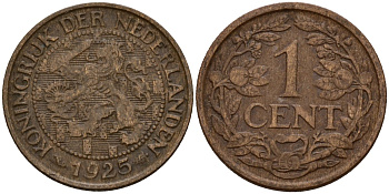 Нидерланды 1 цент 1925 Вильгельмина I (1890-1948) KM 152 бронза 4154-912