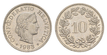 Швейцария 10 раппенов 1983 KM 27 медно-никель 4625-739