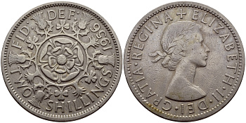 Великобритания 2 шиллинга (флорин) 1956 Елизавета II (1952-2022) KM 906, Spink 4146 медно-никель 85-645