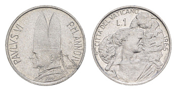 Ватикан 1 лира 1966 KM 84 алюминий UNC 4644-1012
