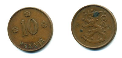Финляндия 10 пенни 1923 республика (1918-1962) KM 24 медь 46-763