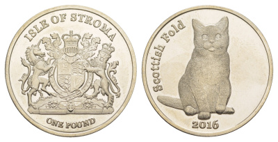 Остов Строма (Шотландии) 1 фунт 2016 серия Кошки - Шотландская вислоухая кошка медно-никель UNC 4645-423