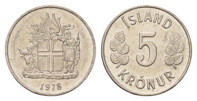 Исландия 5 крон 1978 KM 18 медно-никель UNC 4687-912