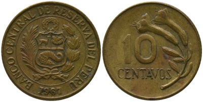 Перу 10 сентаво 1967 KM 245.1 латунь 4532-161