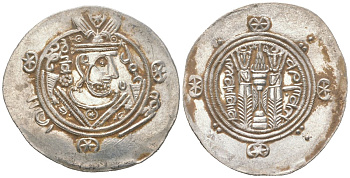 Аббасидский Халифат 1/2 дирхема 771 - 791 Табаристан, голова правителя/два огнепоклонника, extremely fine серебро 1073-18-33