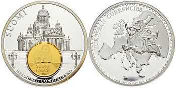 Нидерланды медаль 2002 серия первые монеты еврозоны, 54 гр., 50 мм.,с сертификатом, Германия, 2 евроцента  серебрение  PROOF  06-027-41