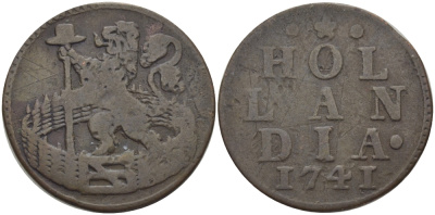 НИДЕРЛАНДЫ, ГОЛЛАНДИЯ 1 ДУИТ 1741 HOLANDIA KM 80 медь 73-1631
