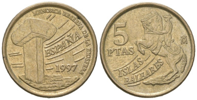 Испания 5 песет 1997 M, Балеарские острова KM 981 алюминиевая бронза 4618-522
