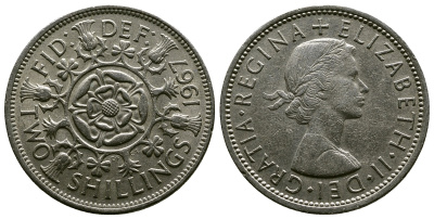 Великобритания 2 шиллинга (флорин) 1967 Елизавета II (1952-2022) KM 906, Spink 4146 медно-никель 4382-746