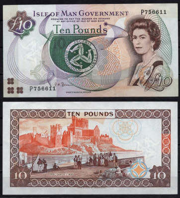 Остров Мэн 10 фунтов ND (1998-2007) Елизавета II Pick 44 b бумага UNC (пресс) 451-1341-3