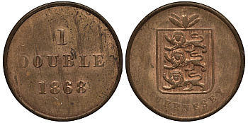 Гернси 1 дабл (дубль) 1868 KM 10 бронза 1524-1215
