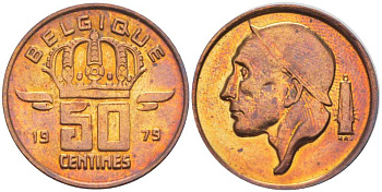 Бельгия 50 сантимов 1979 Belgique, Бодуэн I (1951-1993) KM 148.1 бронза 214-466