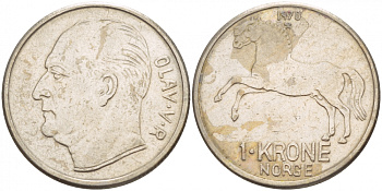 НОРВЕГИЯ 1 КРОНА 1970 ЛОШАДЬ KM 409 медно-никель 4548-357