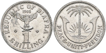 Биафра 1 шиллинг 1969 независимая республика KM 2 алюминий UNC 443-1431
