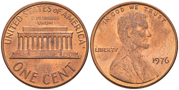 США 1 ЦЕНТ 1976 ЛИНКОЛЬН KM 201 медь цинк UNC 188-168