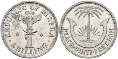 Биафра 1 шиллинг 1969 независимая республика KM 2 алюминий 443-1431