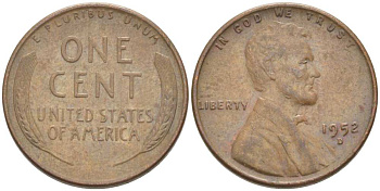 США 1 ЦЕНТ 1952 D, ЛИНКОЛЬН KM А132 медь цинк 218-244